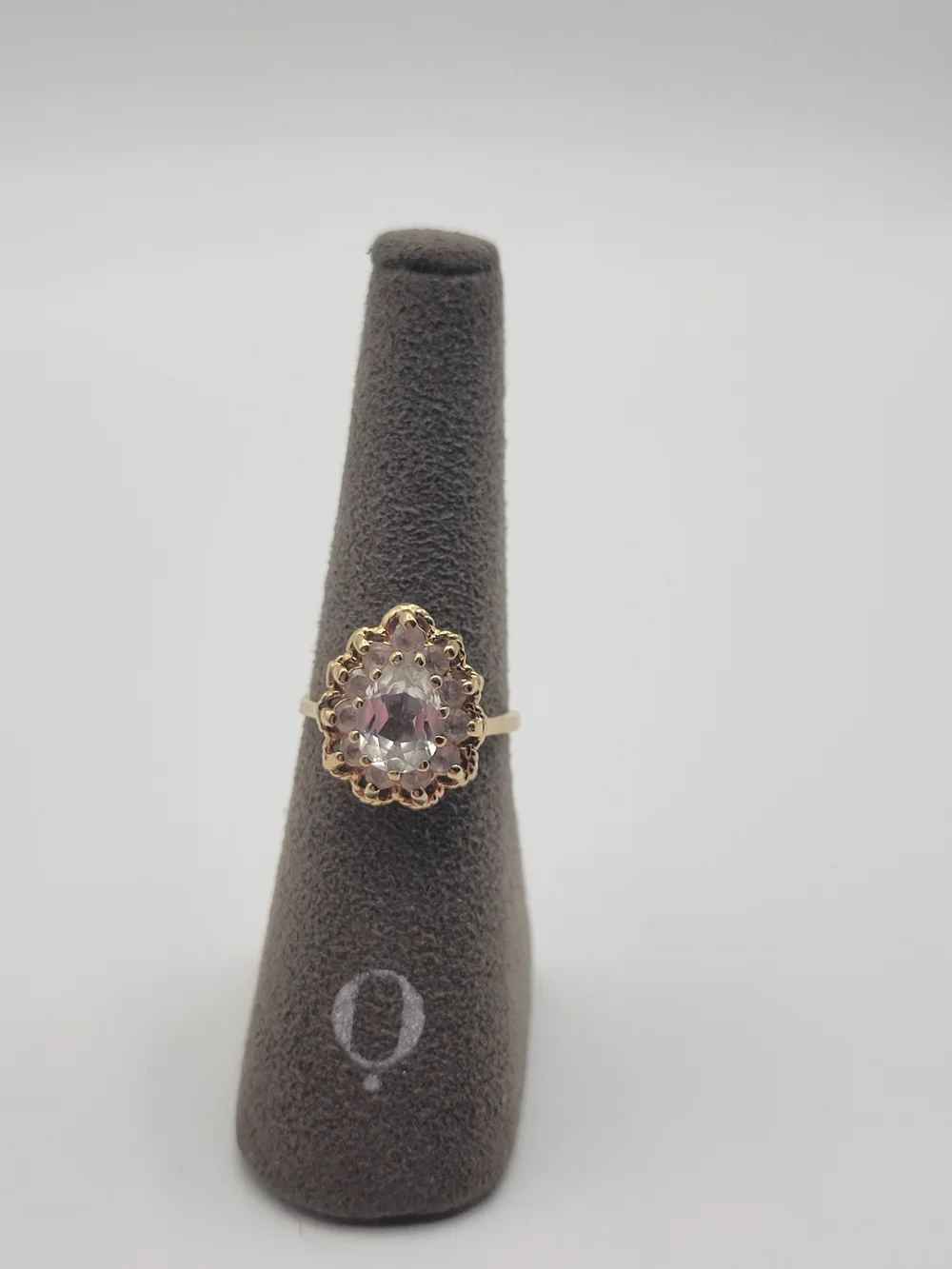 Vintage W/5 14K Cocktail Statement Ring with clear ornate Scalloped Halo Design